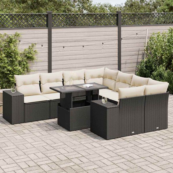 vidaXL 9 Piece Garden Sofa Set with Cushions Black Poly Rattan