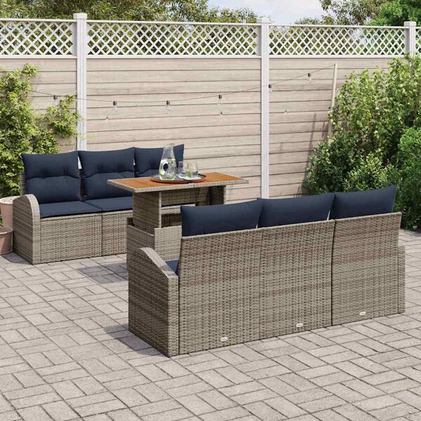vidaXL Garden Sofa Set with Cushion 7 pcs Grey and Navy Blue