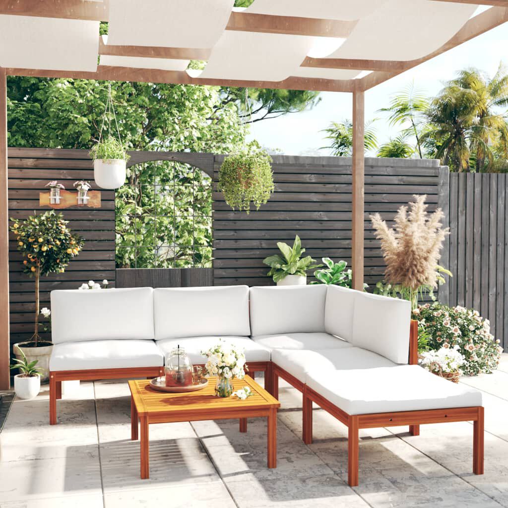 vidaXL 6 Piece Garden Lounge Set with Cushions Cream Solid Acacia Wood