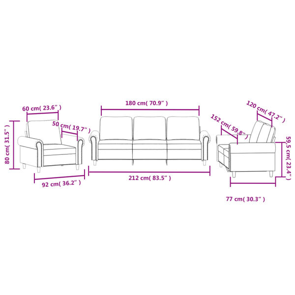 vidaXL 3 Piece Sofa Set with Cushions Light Grey Velvet