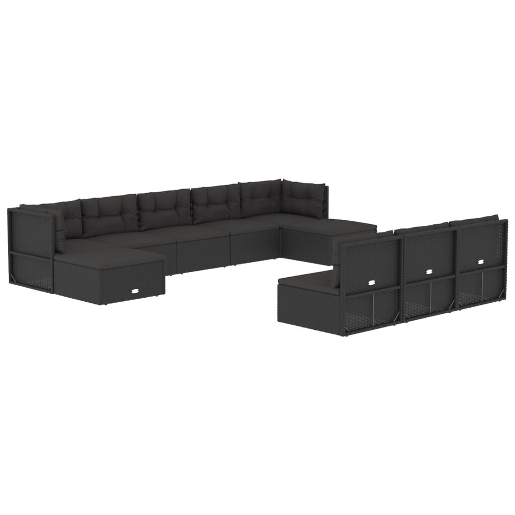 vidaXL 10 Piece Outdoor Sofa Set with Cushions Black Poly Rattan