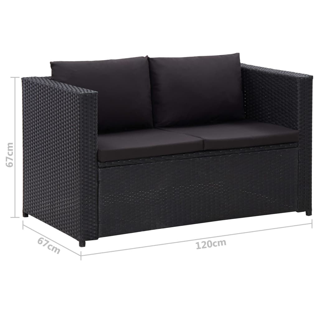 vidaXL 3 Piece Garden Lounge Set with Cushions Poly Rattan Black