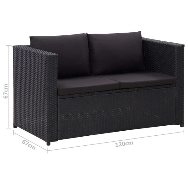 vidaXL 3 Piece Garden Lounge Set with Cushions Poly Rattan Black