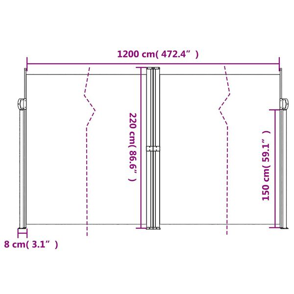 vidaXL Retractable Side Awning Anthracite 220x1200 cm