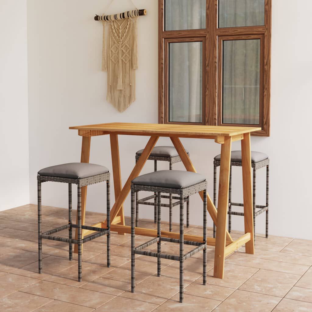 vidaXL 5 Piece Garden Bar Set with Cushions Grey