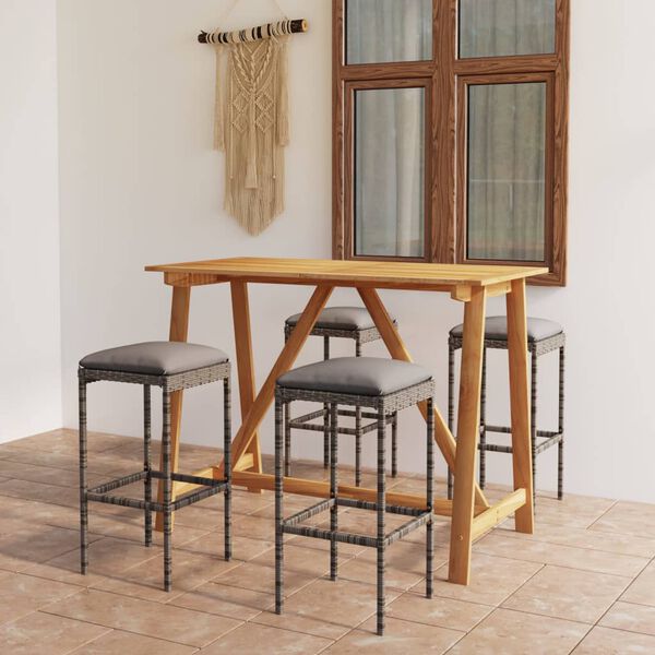 vidaXL 5 Piece Garden Bar Set with Cushions Grey