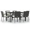 vidaXL 7 Piece Garden Dining Set with Cushions Black Poly Rattan