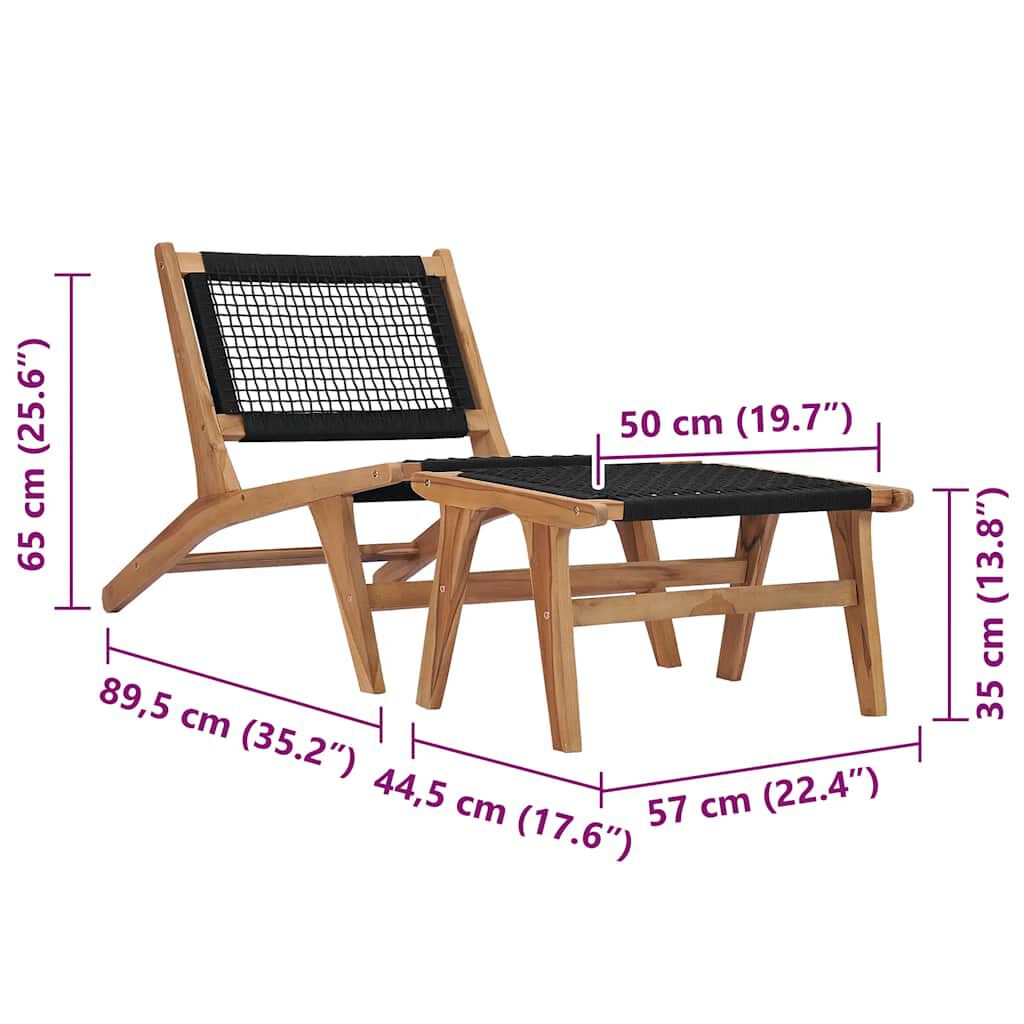 vidaXL Sun Lounger with Footrest Solid Teak Wood and Rope
