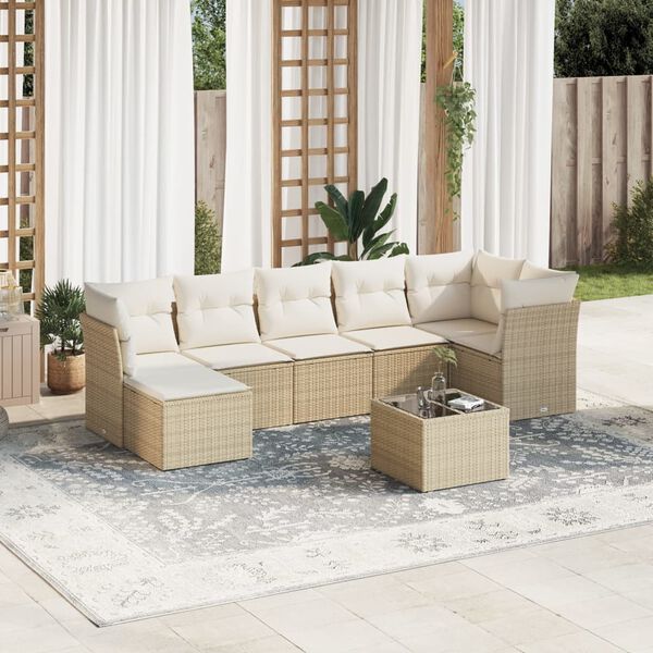 vidaXL 8 Piece Garden Sofa Set with Cushions Beige Poly Rattan