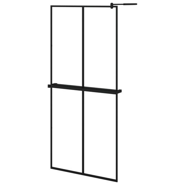 vidaXL Walk-in Shower Wall with Shelf Black 90x195 cm ESG Glass&Aluminium