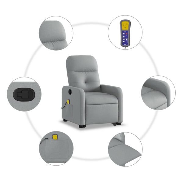 vidaXL Stand up Massage Recliner Chair Light Grey Fabric