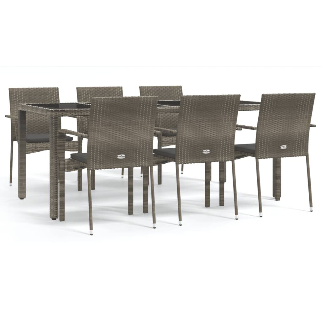 vidaXL 7 Piece Garden Dining Set with Cushions Grey Poly Rattan