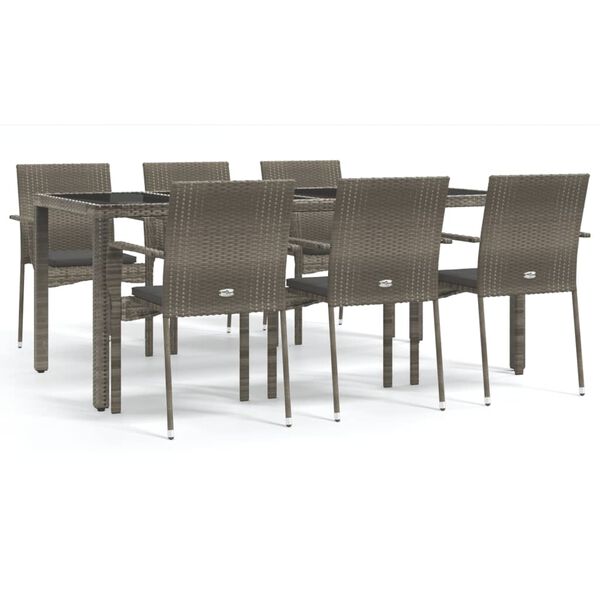 vidaXL 7 Piece Garden Dining Set with Cushions Grey Poly Rattan