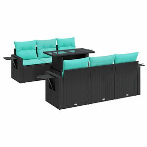 vidaXL 7 Piece Garden Sofa Set with Cushions Black Poly Rattan Acacia