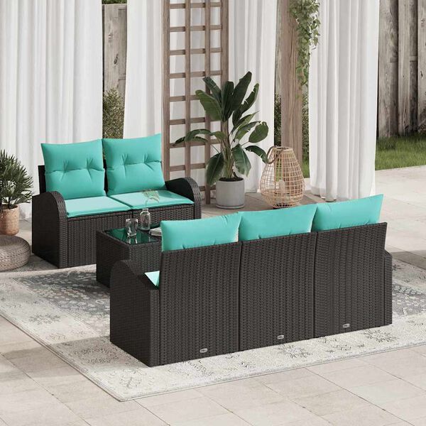 vidaXL Sofa Set with Cushion 6 pcs Black Polyester