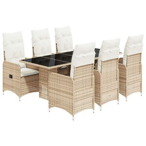 vidaXL 7 Piece Garden Bistro Set with Cushions Beige Poly Rattan