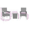vidaXL 3 Piece Bistro Set with Cushions Black Poly Rattan and Glass