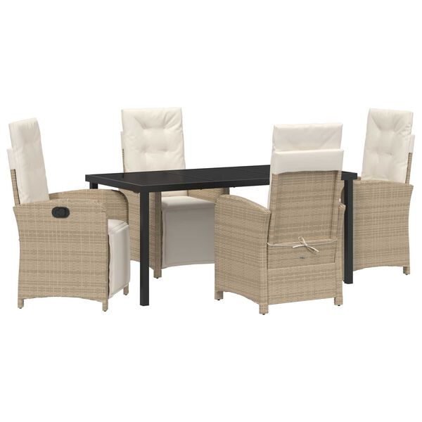 vidaXL Garden Dining Set with Cushion 5 pcs Beige Poly Rattan