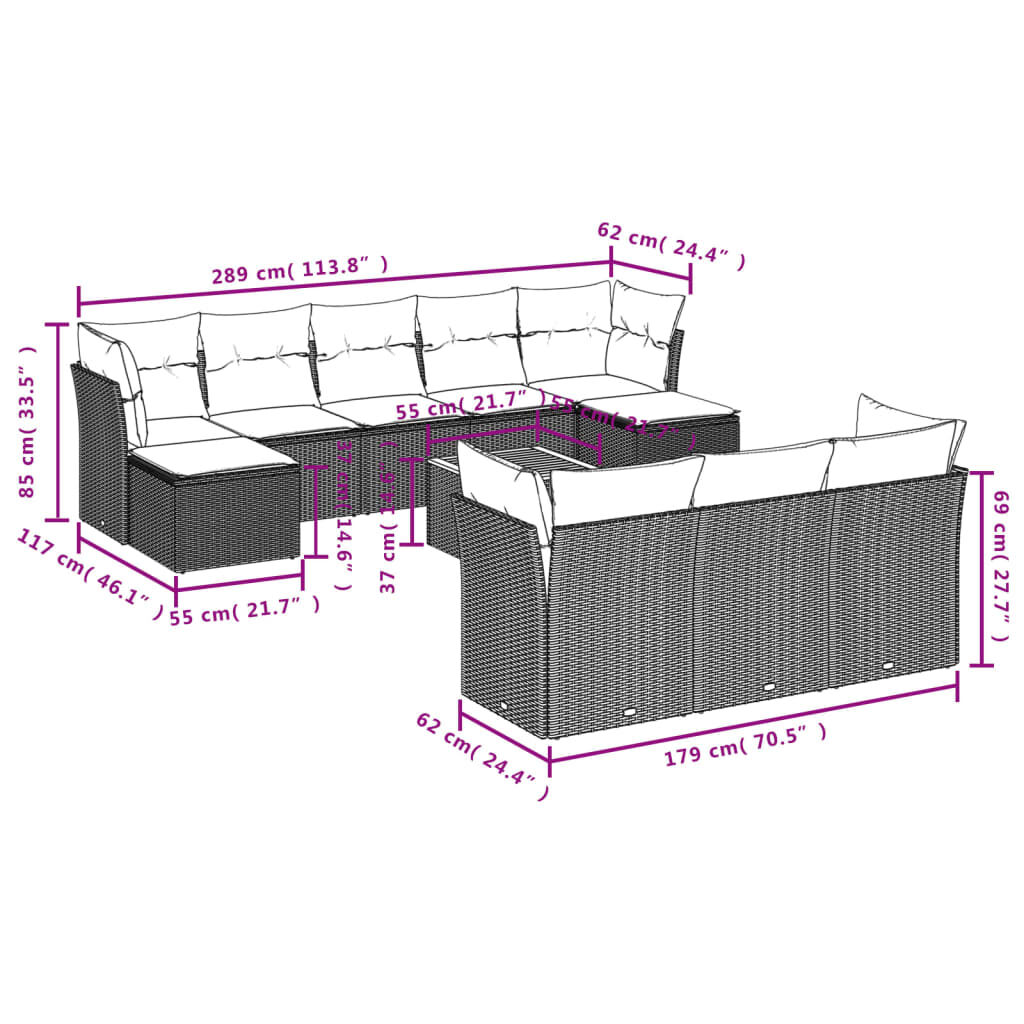 vidaXL 11 Piece Garden Sofa Set with Cushions Beige Poly Rattan