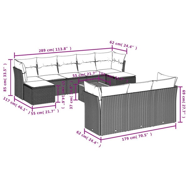 vidaXL 11 Piece Garden Sofa Set with Cushions Beige Poly Rattan