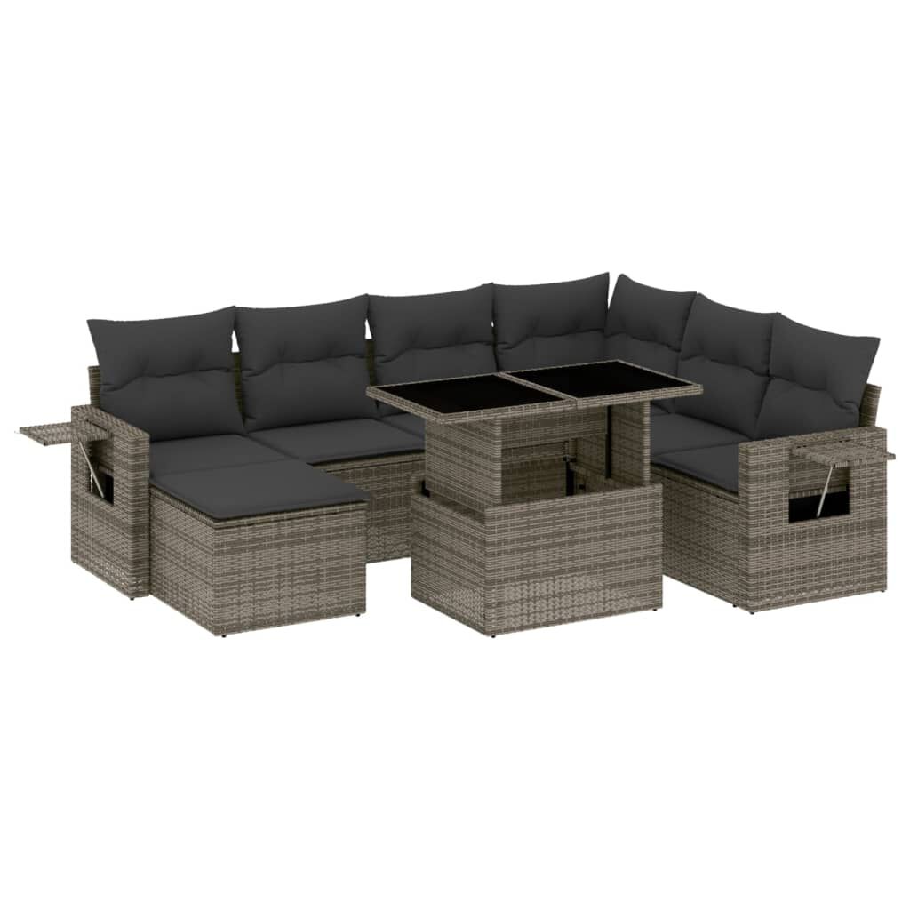 vidaXL 8 Piece Garden Sofa Set with Cushions Grey Poly Rattan