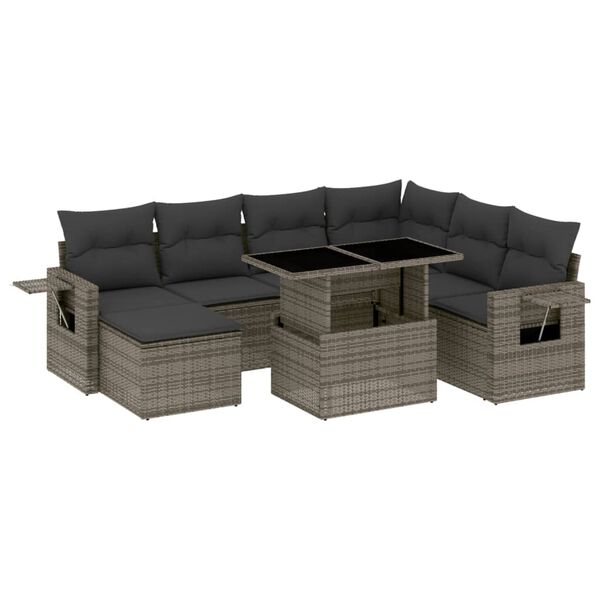 vidaXL 8 Piece Garden Sofa Set with Cushions Grey Poly Rattan