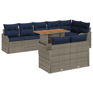 vidaXL Garden Sofa Set 9 pcs Grey and Navy Blue Poly Rattan