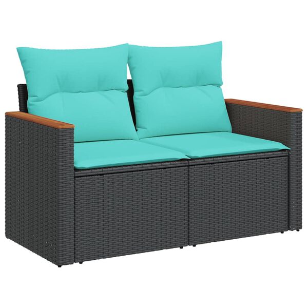 vidaXL 7 Piece Garden Sofa Set with Cushions Black Poly Rattan
