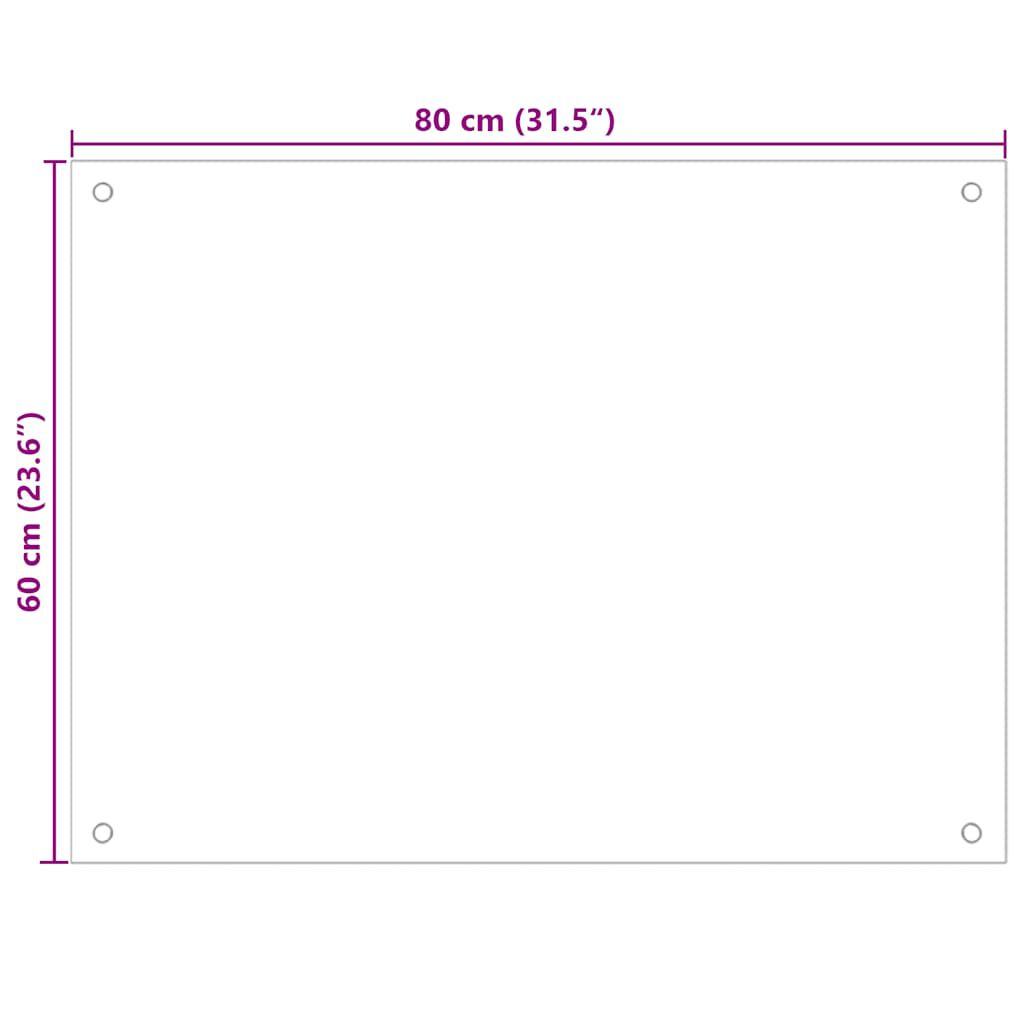vidaXL Kitchen Backsplash Transparent 80 x 60 cm Tempered Glass