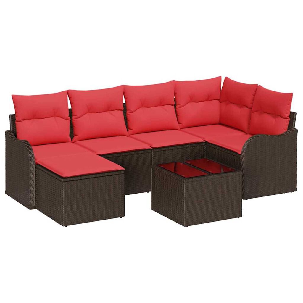 vidaXL Garden Sofa Set with Cushion 7 pcs Brown Poly rattan