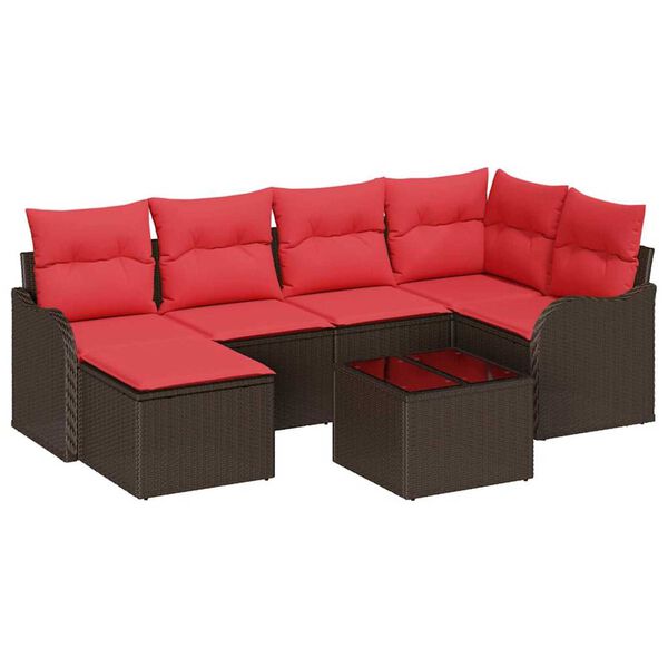 vidaXL Garden Sofa Set with Cushion 7 pcs Brown Poly rattan