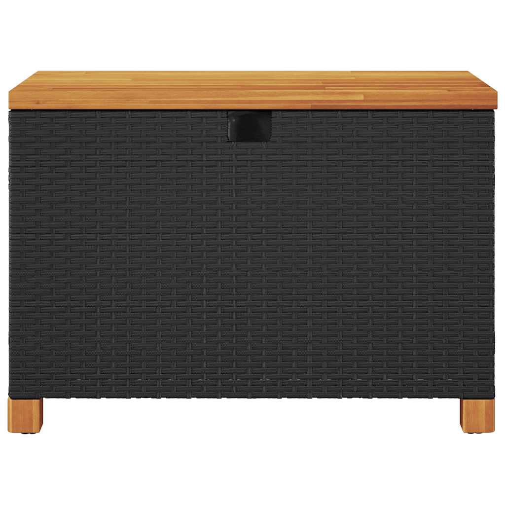 vidaXL Garden Storage Box Black 80x40x48 cm Poly Rattan Acacia Wood