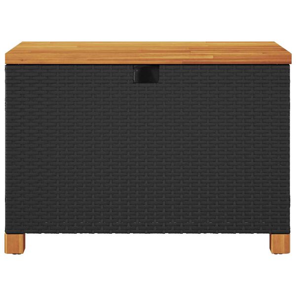 vidaXL Garden Storage Box Black 80x40x48 cm Poly Rattan Acacia Wood