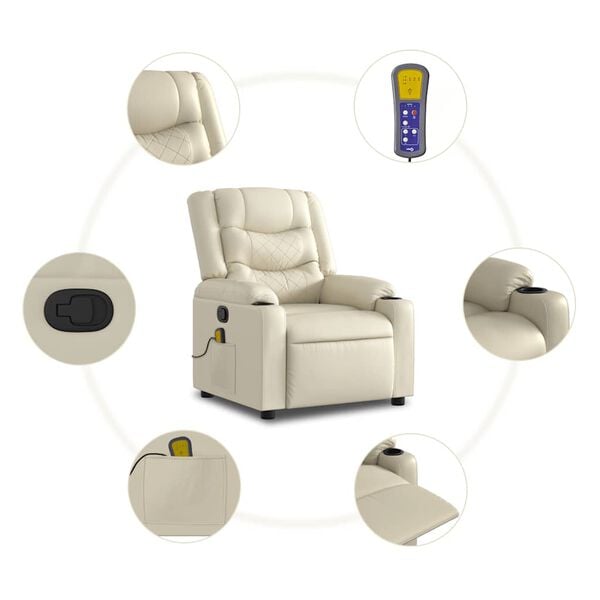 vidaXL Stand up Massage Recliner Chair Cream Faux Leather