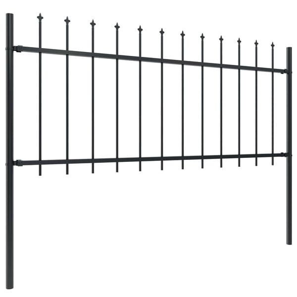 vidaXL Garden Fence with Spear Top Steel 359x80 cm Black