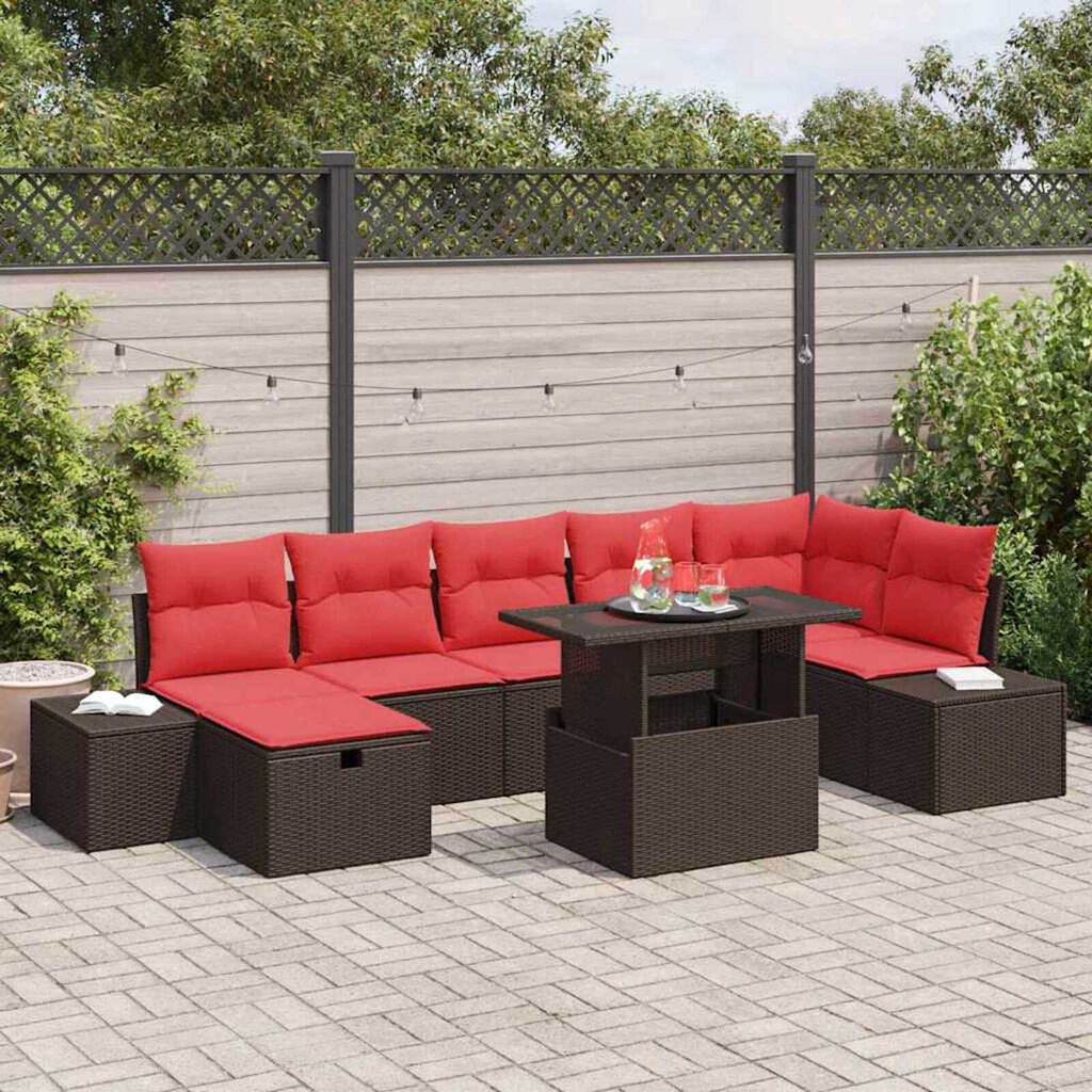 vidaXL Garden Sofa Set with Cushion 8 pcs Brown Poly rattan