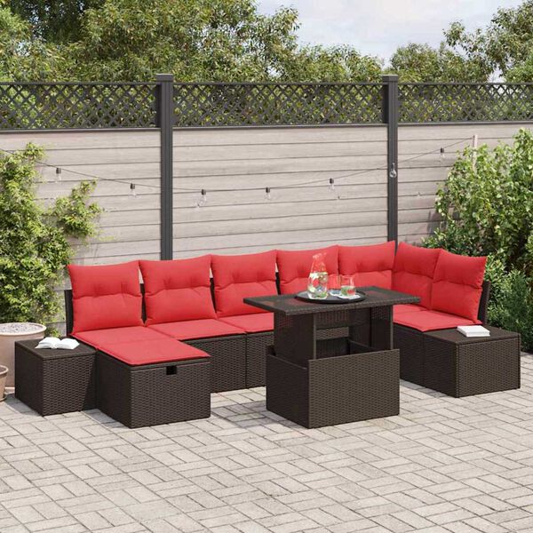 vidaXL Garden Sofa Set with Cushion 8 pcs Brown Poly rattan
