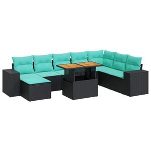 vidaXL 9 Piece Garden Sofa Set with Cushions Black Poly Rattan