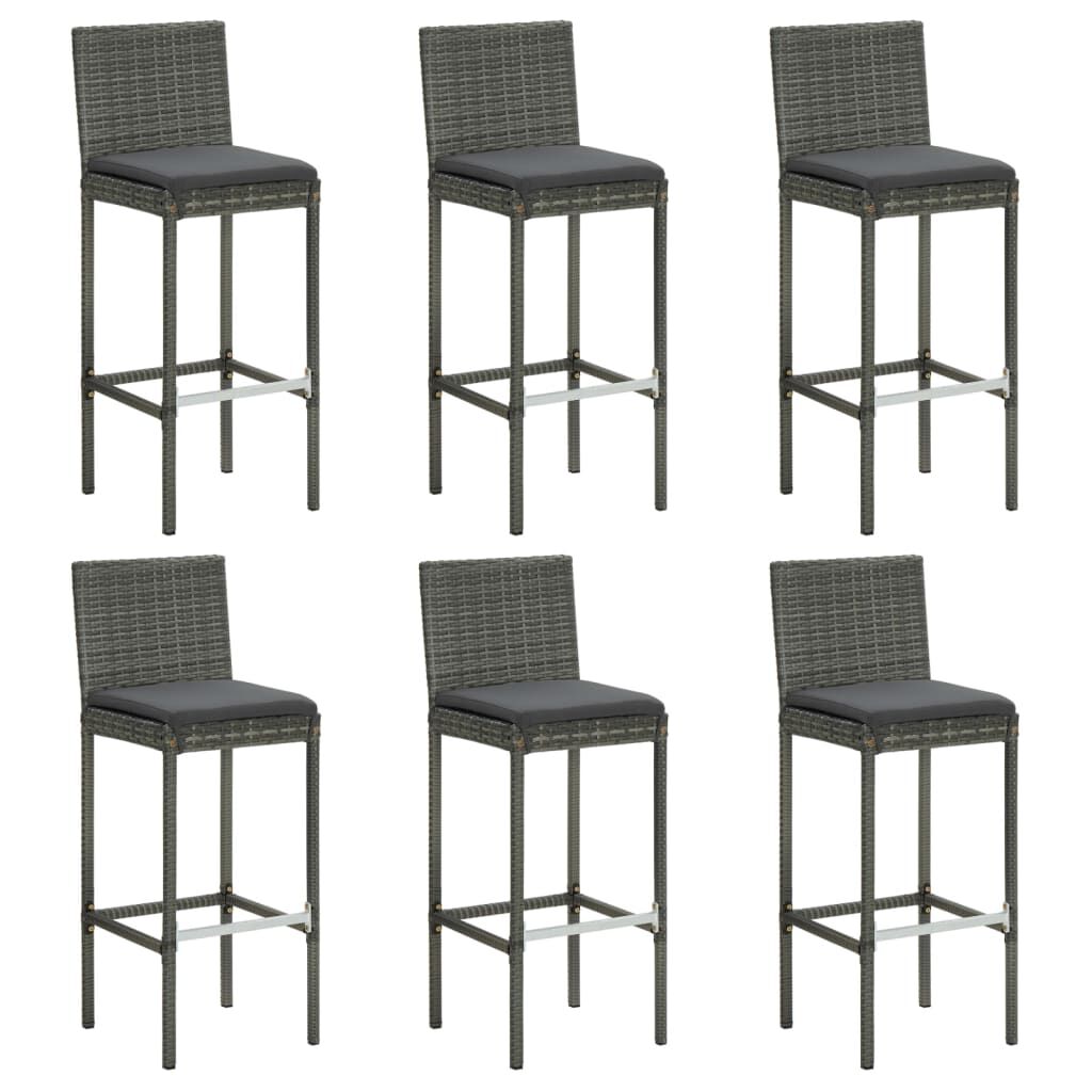 vidaXL Bar Stools with Cushions 6 pcs Grey Poly Rattan