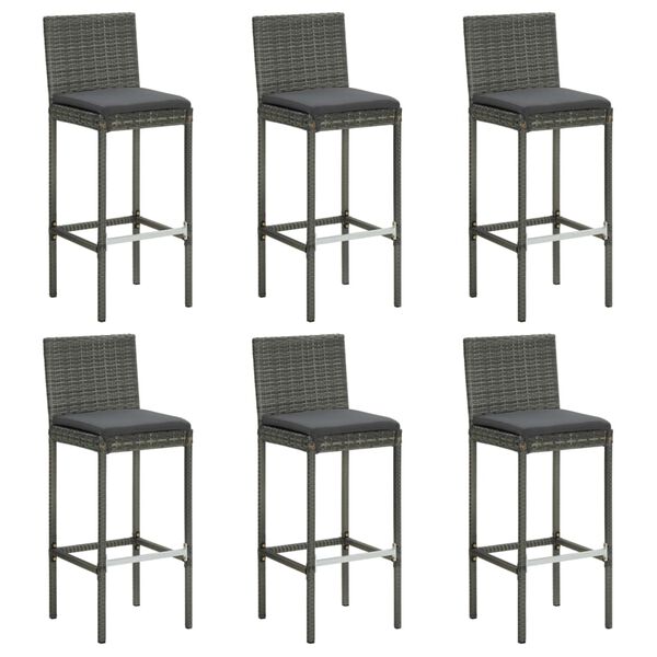 vidaXL Bar Stools with Cushions 6 pcs Grey Poly Rattan