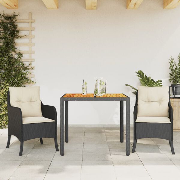 vidaXL 3 Piece Garden Dining Set with Cushions Black Poly Rattan