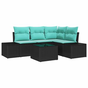 vidaXL Garden Sofa Set with Storage Black and Turquoise Poly Rattan
