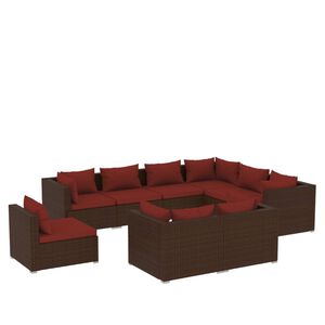 vidaXL 9 Piece Garden Lounge Set with Cushions Poly Rattan Brown
