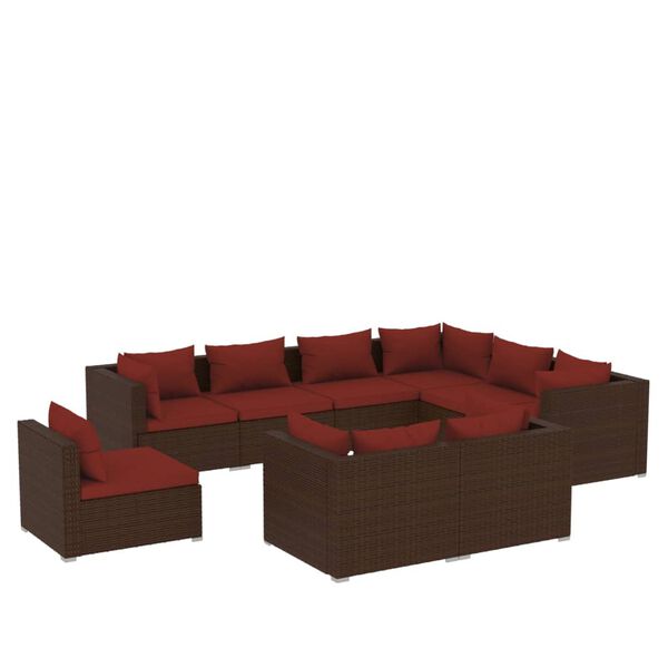 vidaXL 9 Piece Garden Lounge Set with Cushions Poly Rattan Brown