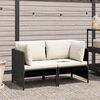 vidaXL 2-Seater Garden Sofa with Cushions Black Poly Rattan