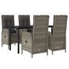 vidaXL 5 Piece Garden Dining Set with Cushions Black and Grey Poly Rattan