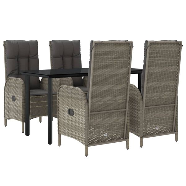 vidaXL 5 Piece Garden Dining Set with Cushions Black and Grey Poly Rattan