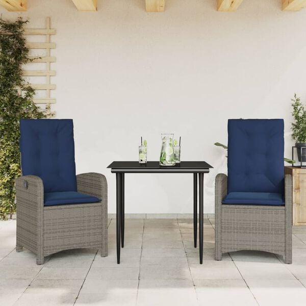 vidaXL 5 Piece Garden Dining Set with Cushions Grey Poly Rattan