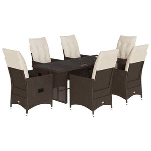 vidaXL 9 Piece Garden Dining Set with Cushions Brown Poly Rattan