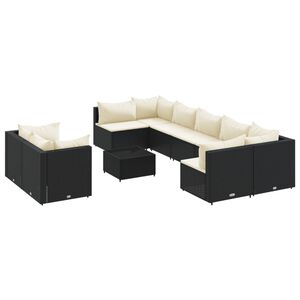 vidaXL 10 Piece Garden Sofa Set with Cushions Black Poly Rattan